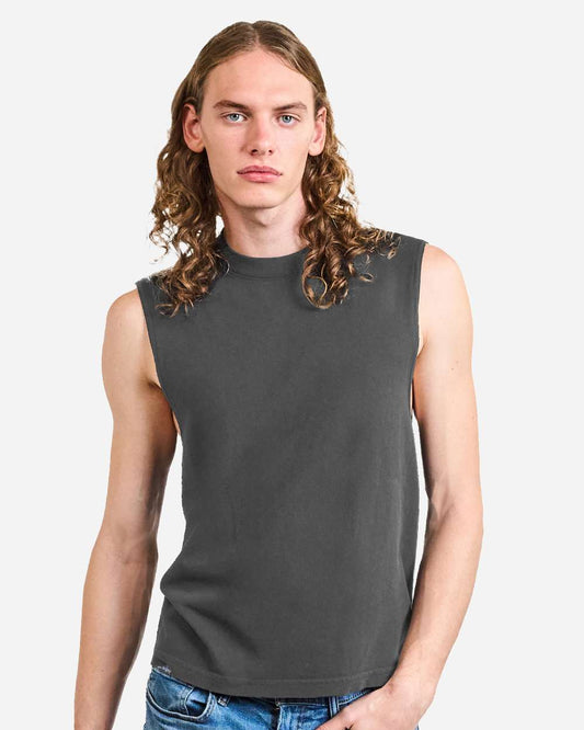 American Apparel 207GD - Unisex Heavyweight Cotton Garment-Dyed Mid-Length Muscle Tee - Faded Black