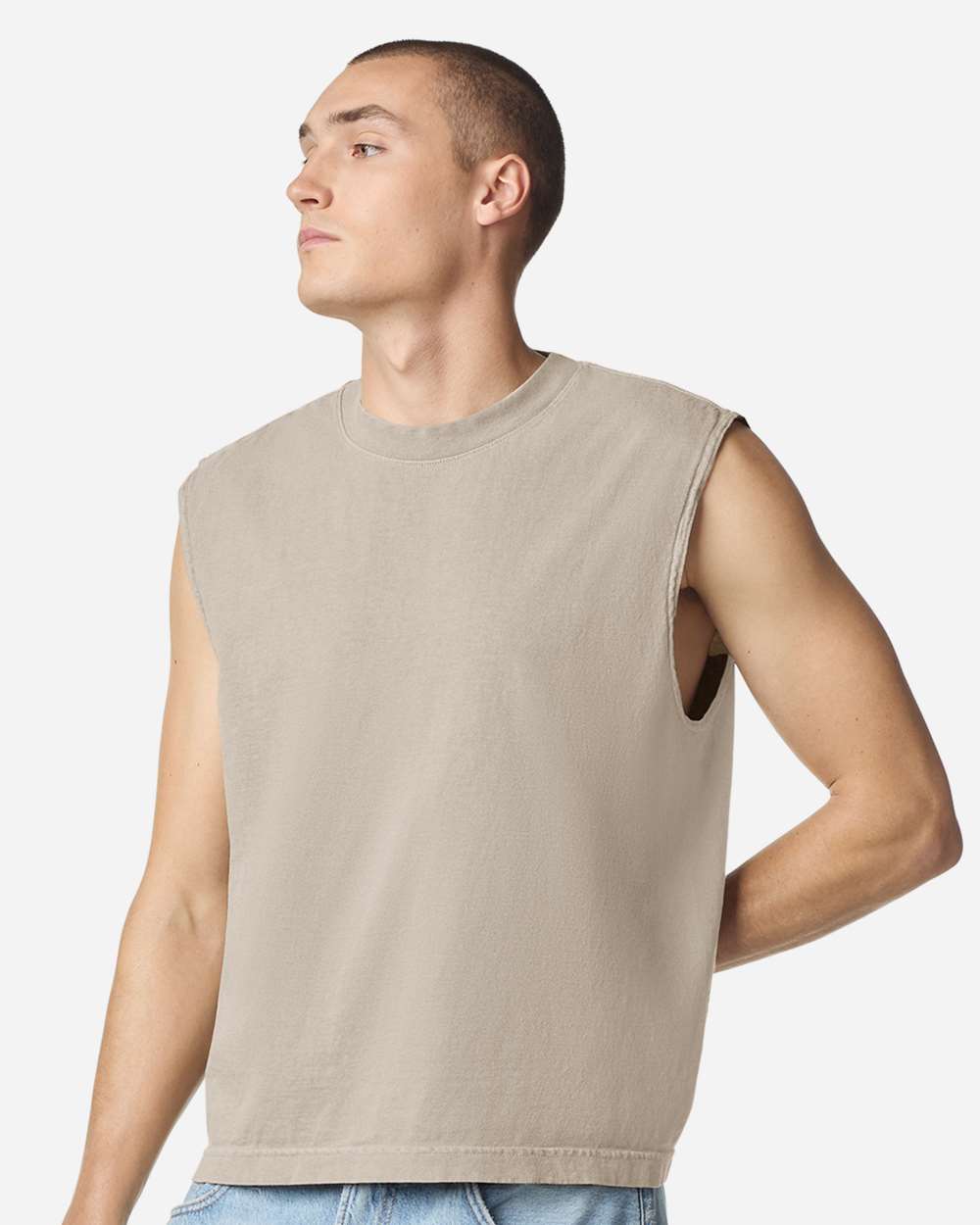 American Apparel 207GD - Unisex Heavyweight Cotton Garment-Dyed Mid-Length Muscle Tee - Faded Bone