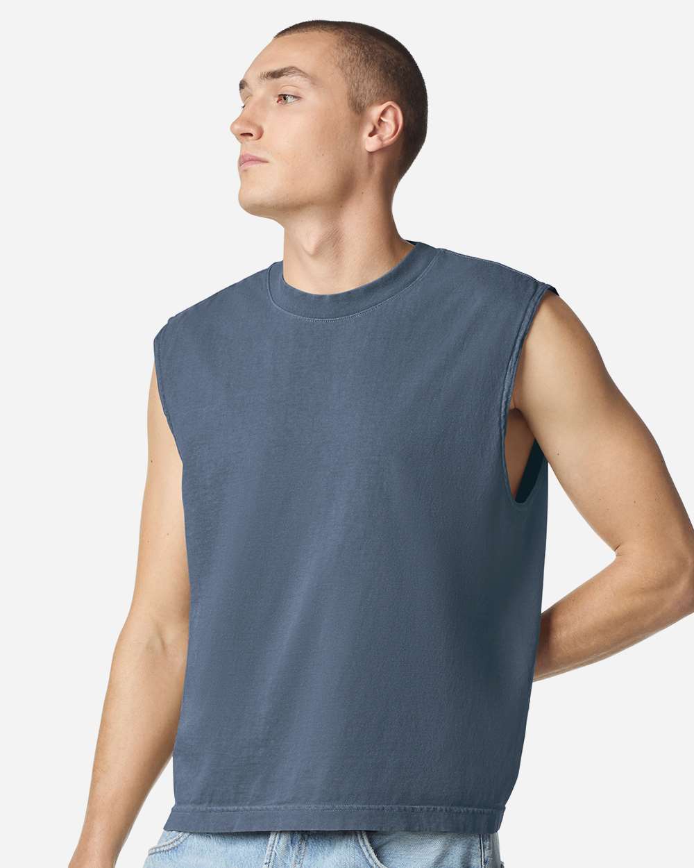 American Apparel 207GD - Unisex Heavyweight Cotton Garment-Dyed Mid-Length Muscle Tee - Faded Navy