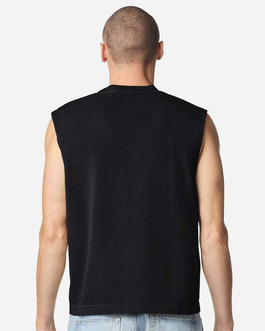 American Apparel 207GD - Unisex Heavyweight Cotton Garment-Dyed Mid-Length Muscle Tee - True Black Back