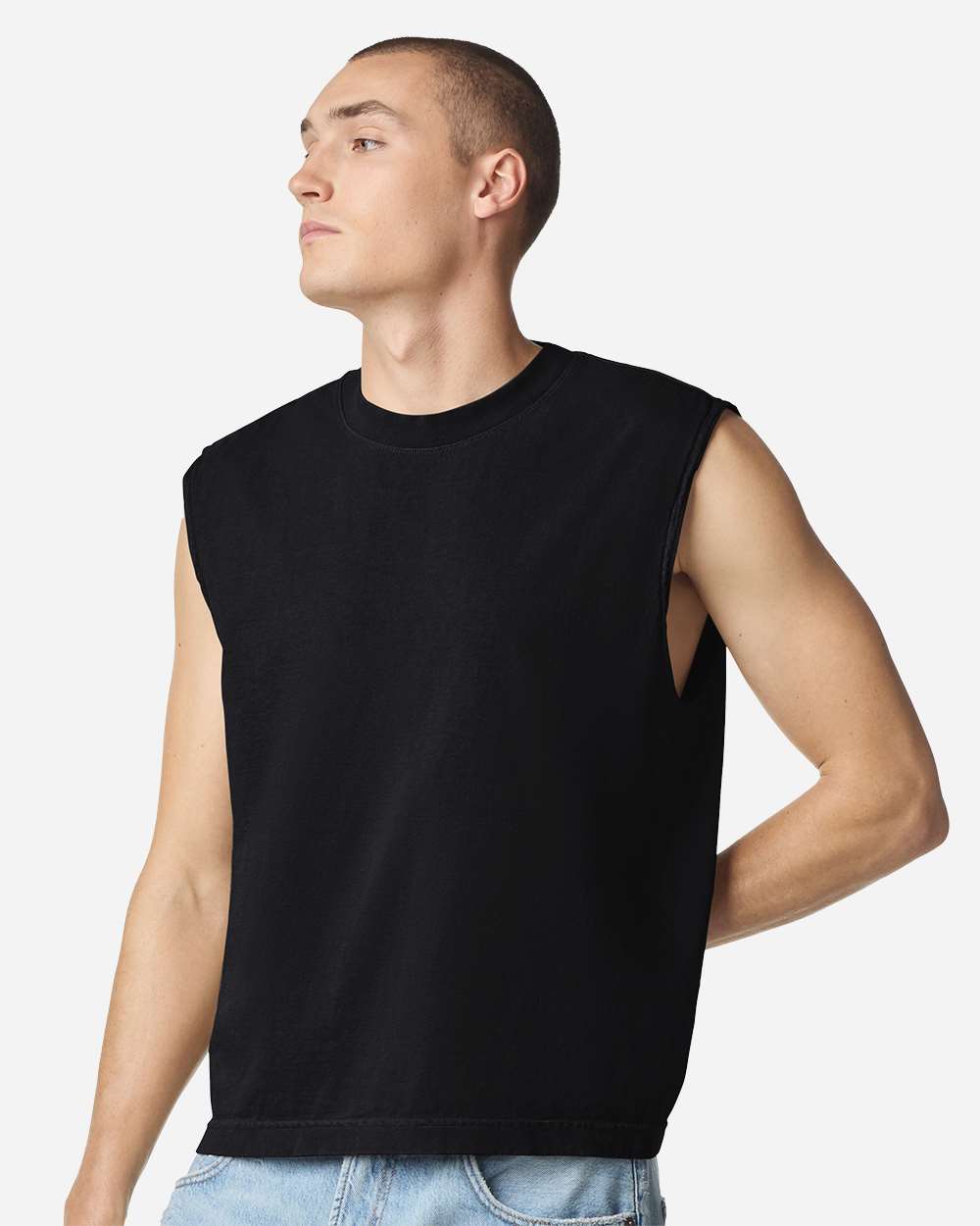 American Apparel 207GD - Unisex Heavyweight Cotton Garment-Dyed Mid-Length Muscle Tee - True Black
